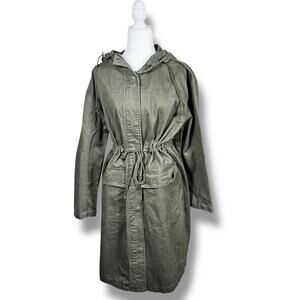 NWOT Forever 21 Hooded Utility Trench Coat Womens M Olive Green Long Jacket